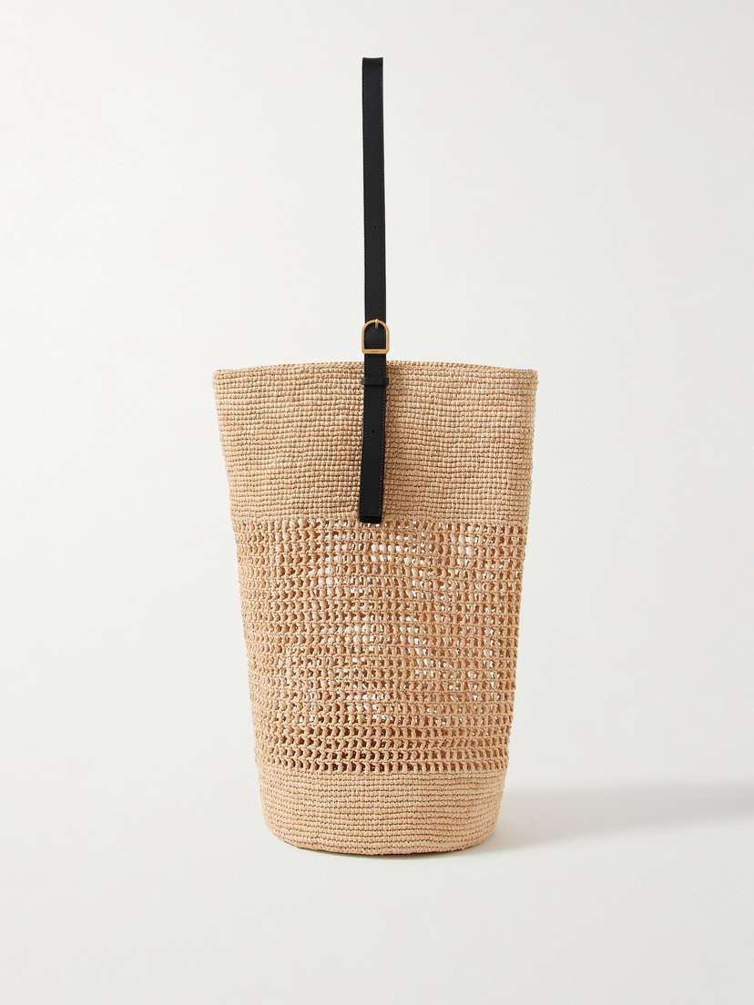 Khaite Billie Leather-trimmed Raffia Bucket Bag