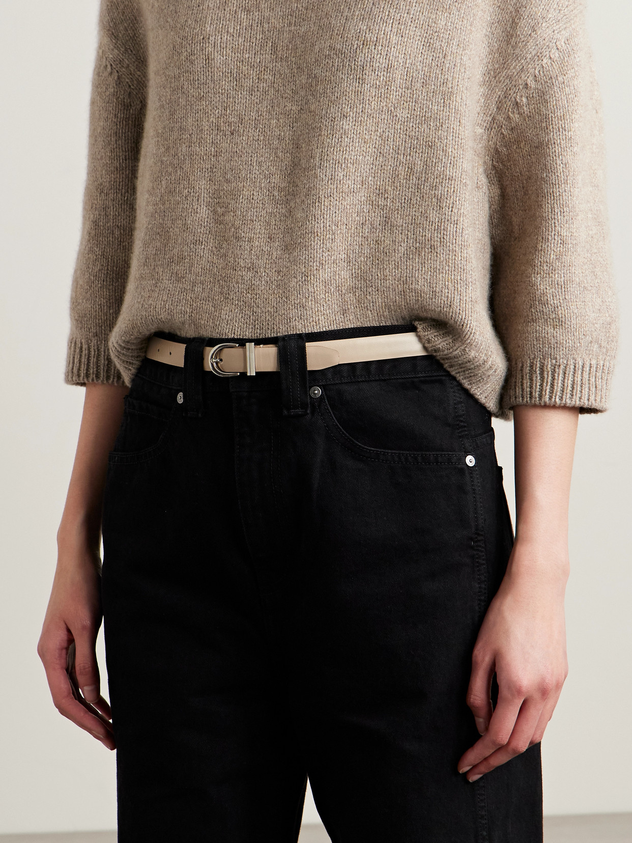 Khaite Luna Leather Belt In Neutral