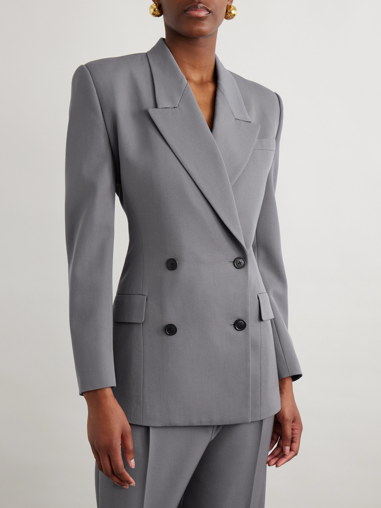 Alaïa Double-breasted Wool-gabardine Blazer In Gray