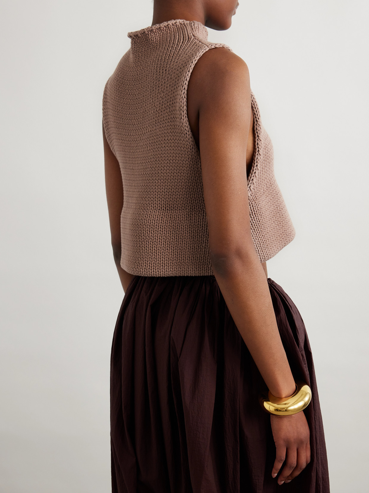 Alaïa Cropped Cotton-blend Turtleneck Tank In Brown