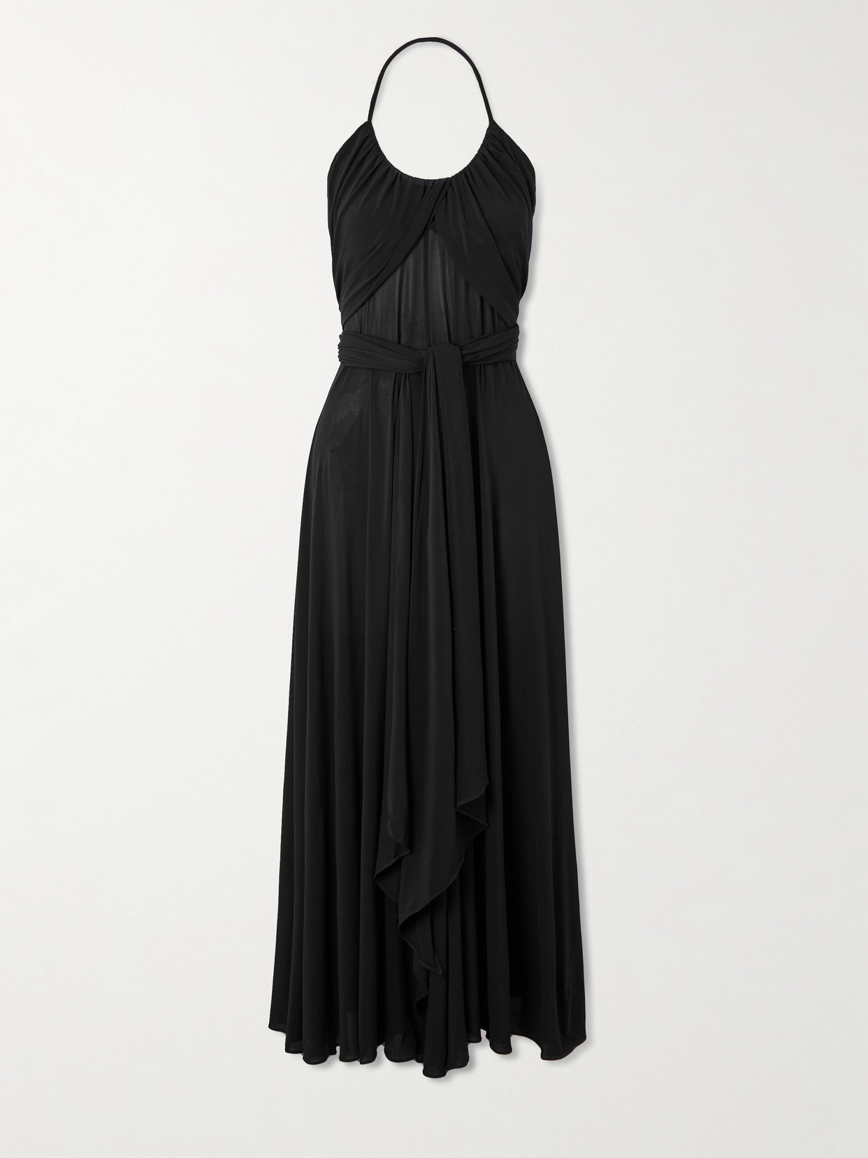 Alaïa Belted Gathered Jersey Halterneck Maxi Dress