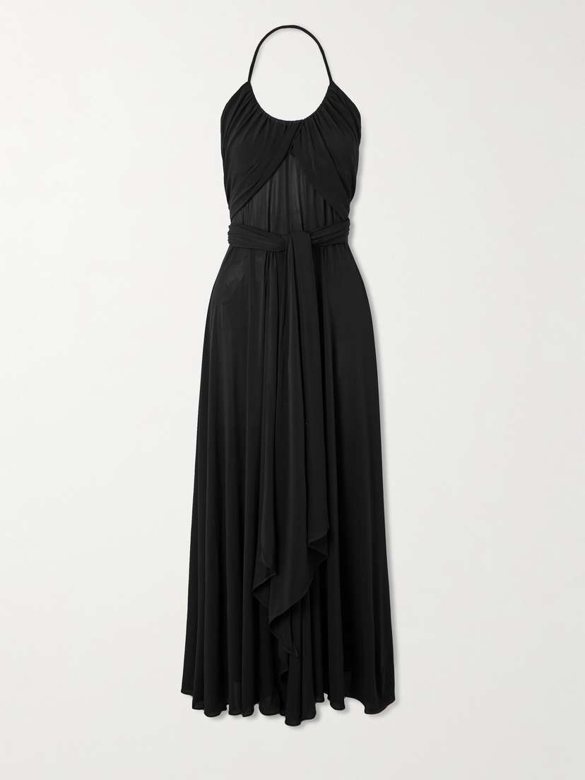 Alaïa Belted Gathered Jersey Halterneck Maxi Dress