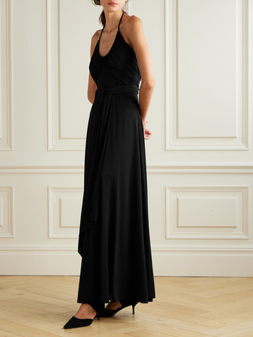 Alaïa Belted gathered jersey halterneck maxi dress