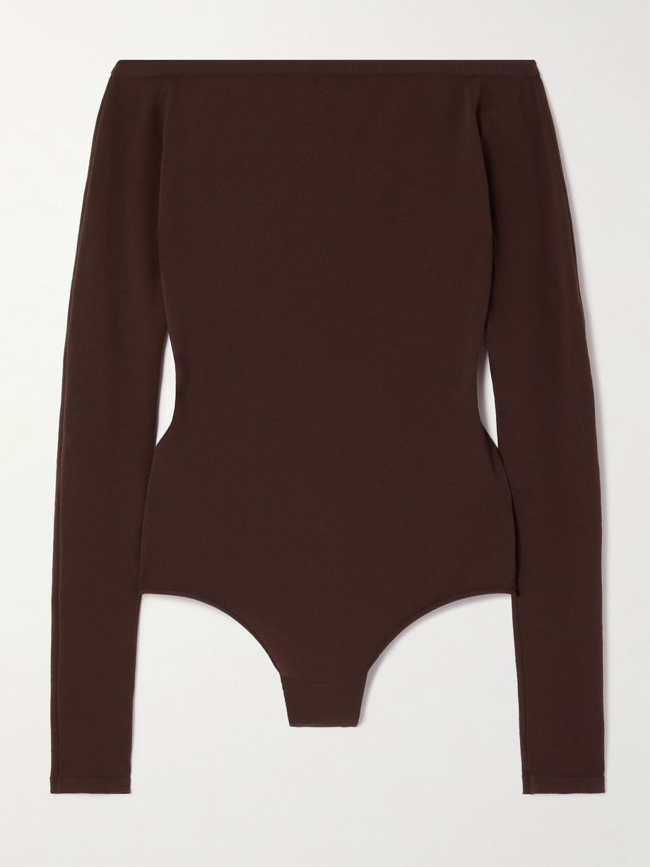 Off-the-shoulder ribbed-knit bodysuit