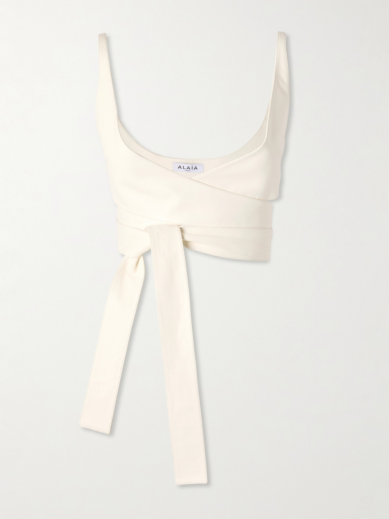 Alaïa - Cropped Knotted Leather Wrap Top - Off-white