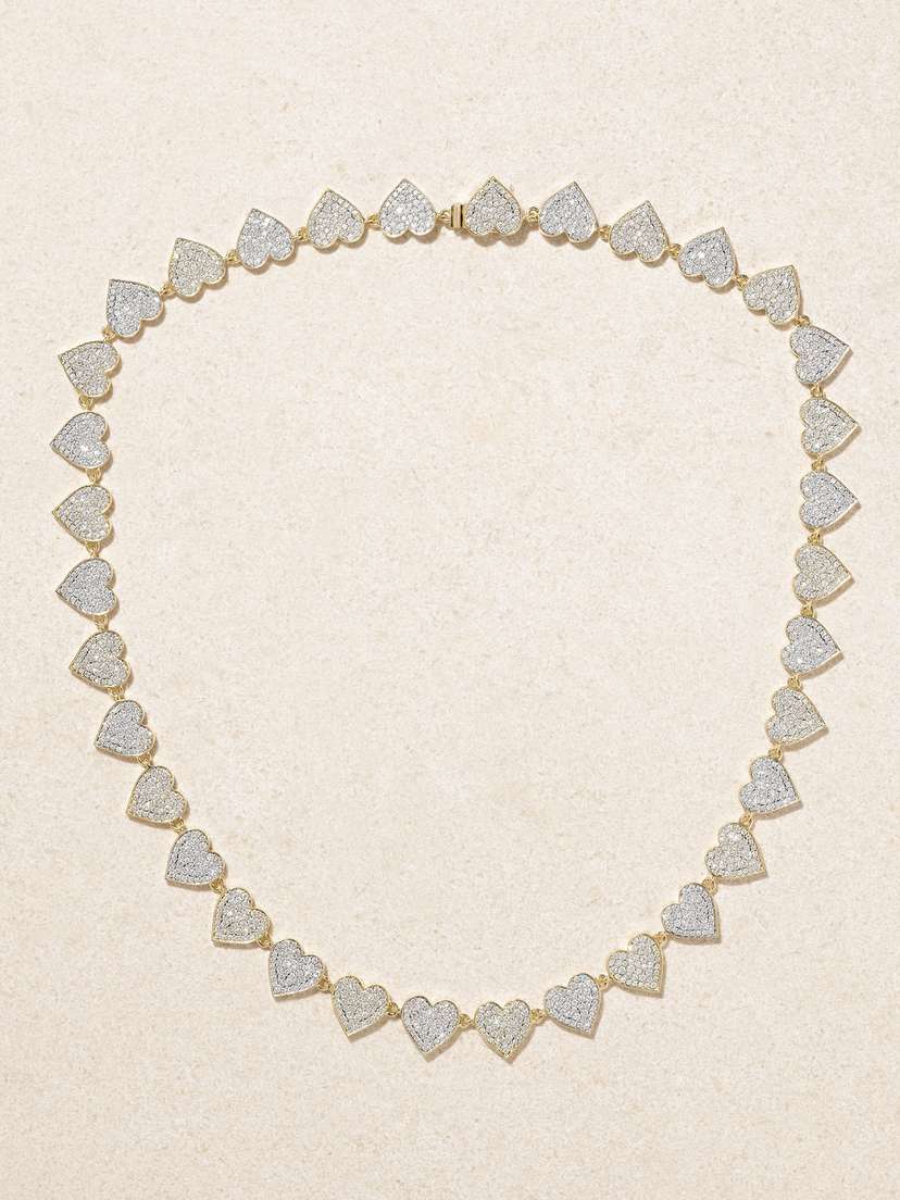 Sydney Evan Heart Eternity 14-karat Yellow And White Gold Diamond Necklace