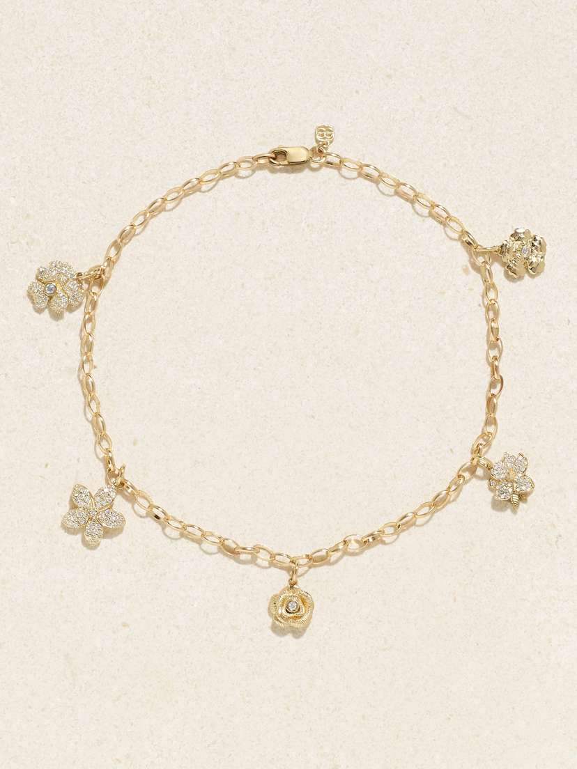 Sydney Evan Xl Flower 14-karat Gold Diamond Anklet