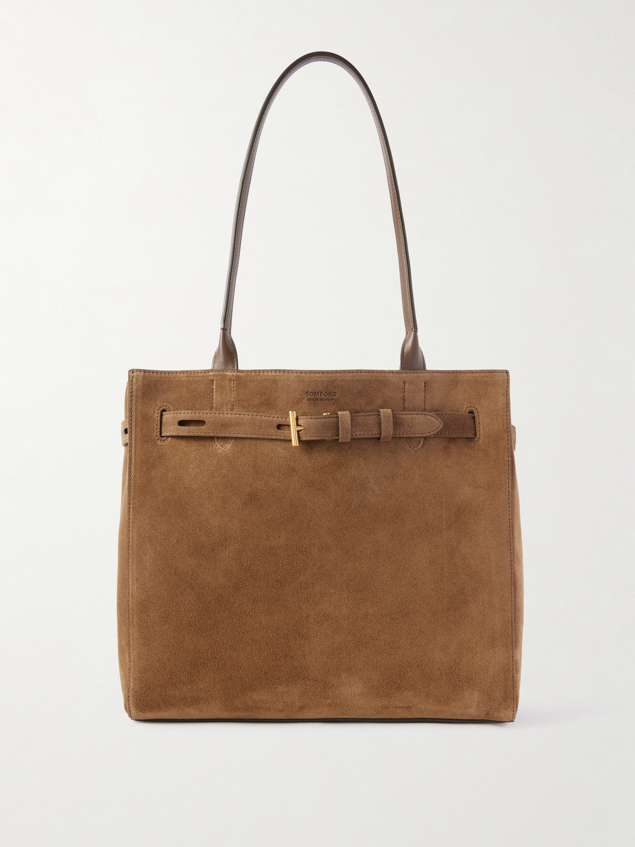 Tom Ford Leather-trimmed Suede Tote In Brown
