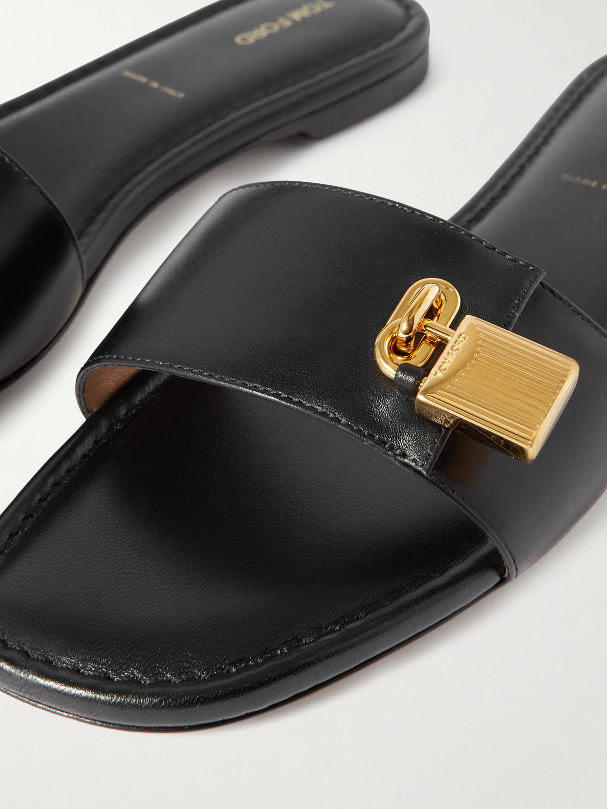 Tom Ford Padlock Embellished Leather Slides In Black
