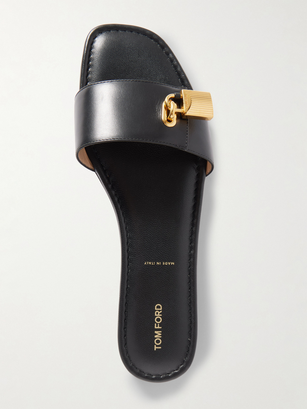 Tom Ford Padlock Embellished Leather Slides In Black