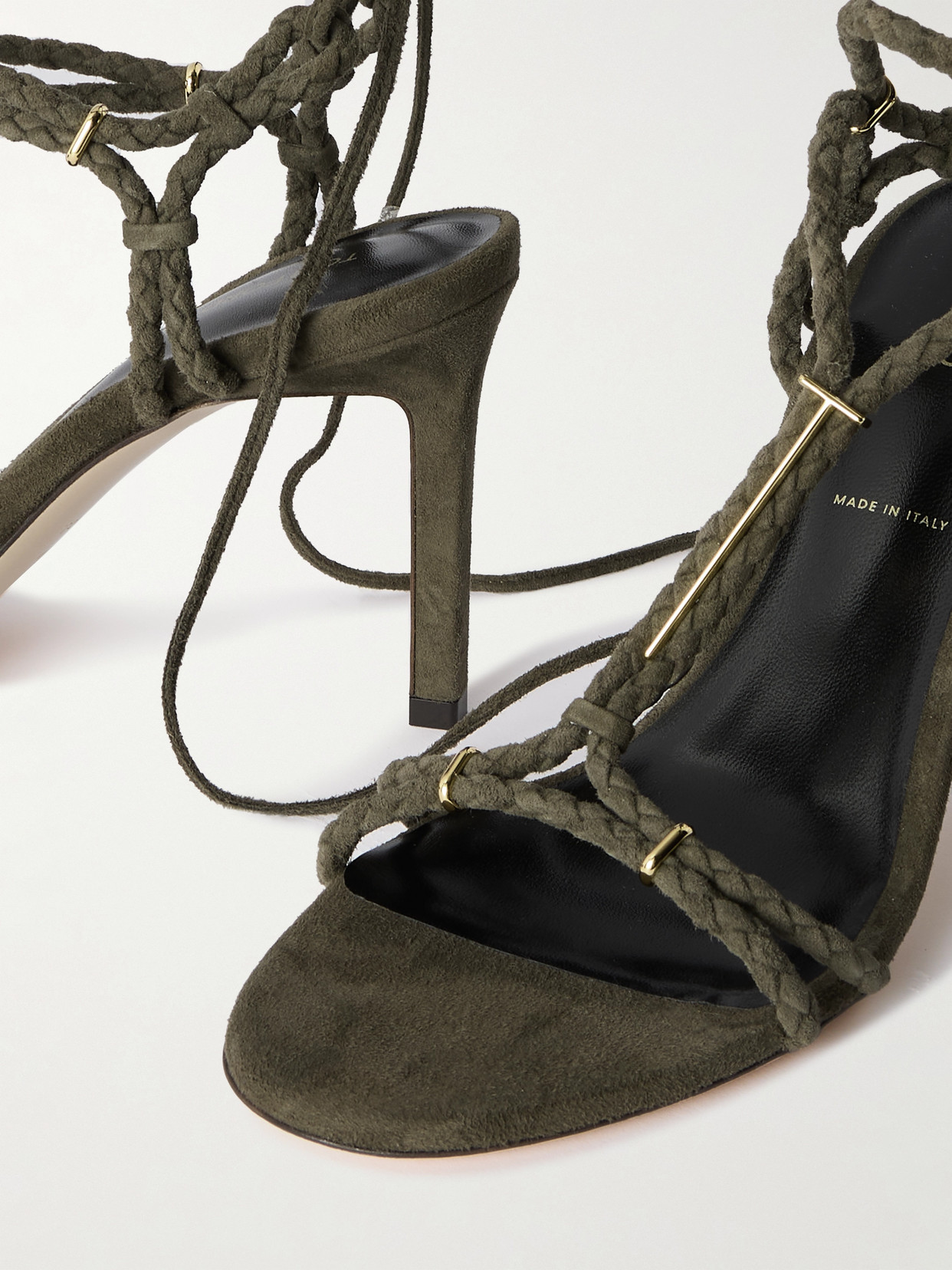 Tom Ford Lily Embellished Braided Suede Sandals In Green