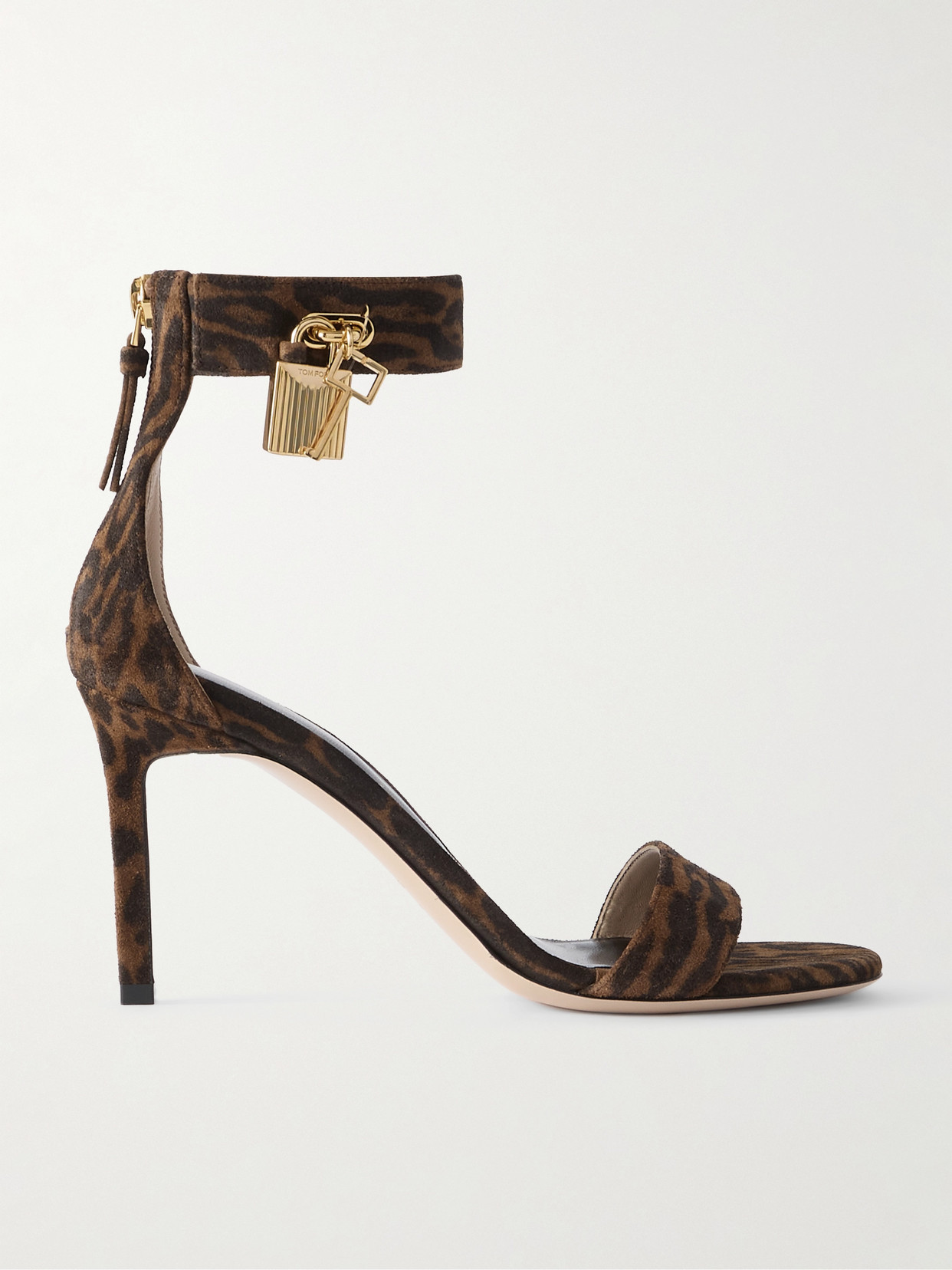 Tom Ford Padlock Embellished Leopard-print Suede Sandals In Brown