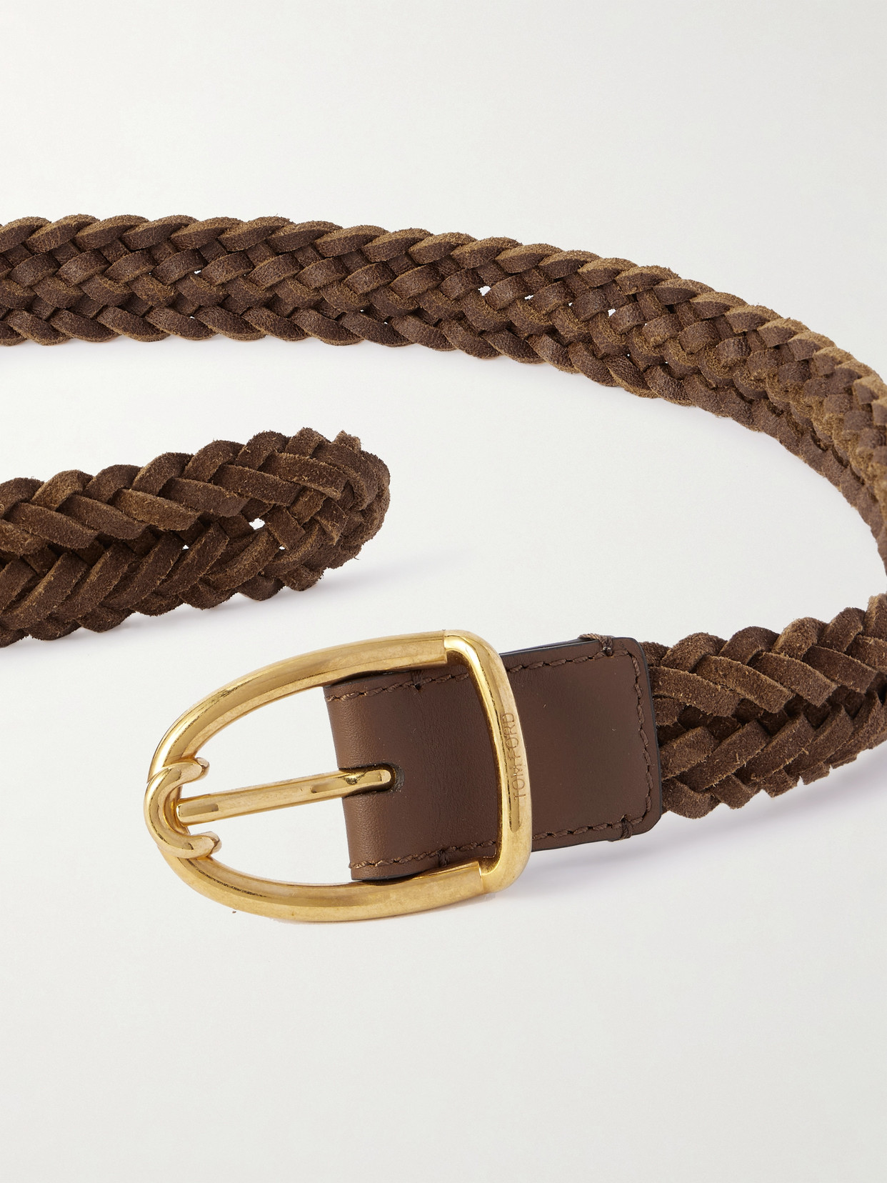 Tom Ford Woven Suede Belt In Brown