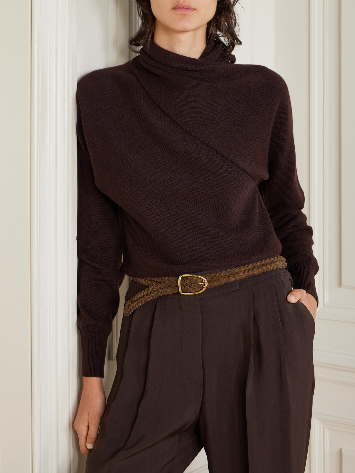 Tom Ford Woven Suede Belt In Brown