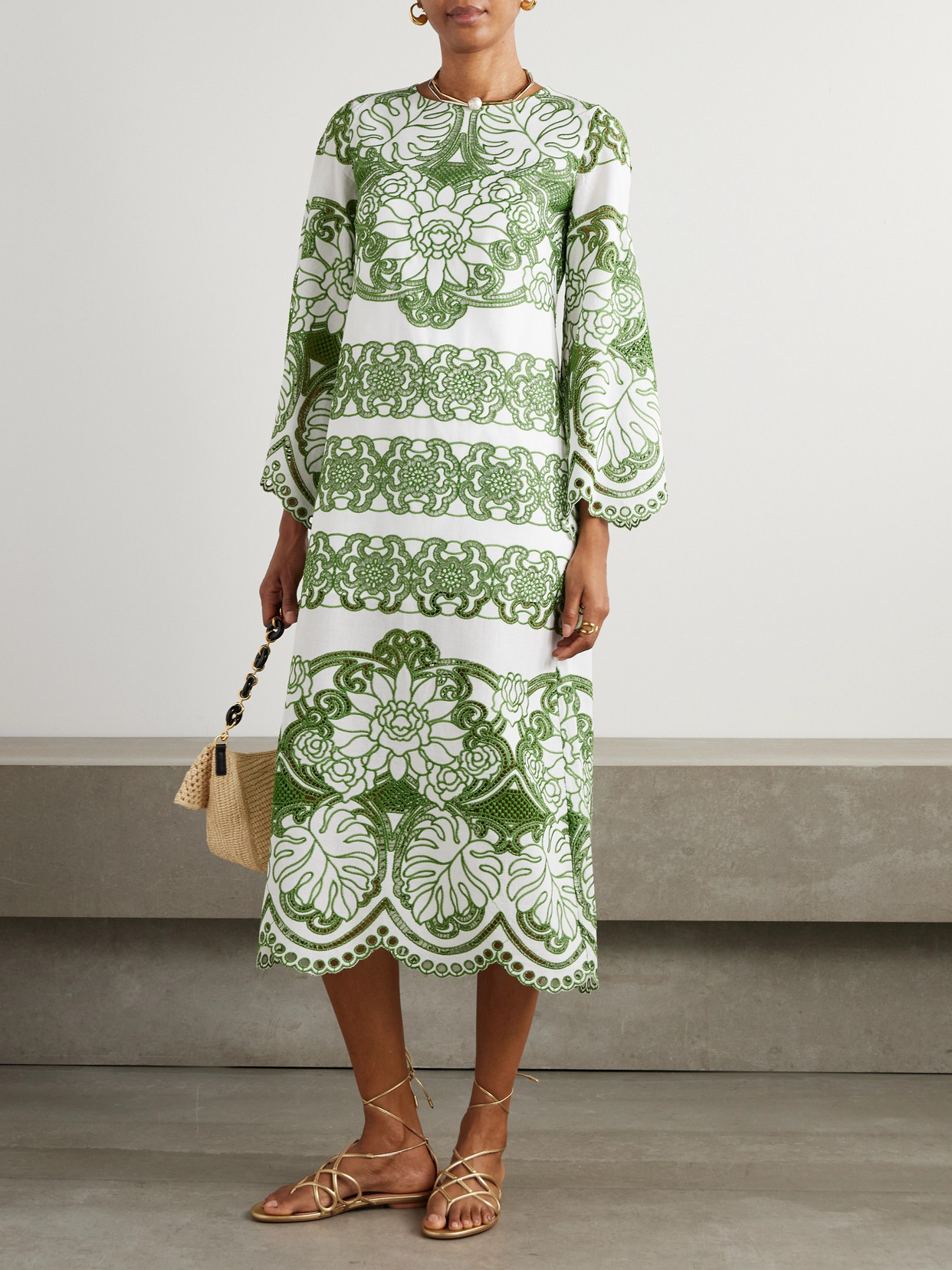 Borgo De Nor Seraphina Scalloped Broderie Anglaise Cotton-poplin Midi Dress