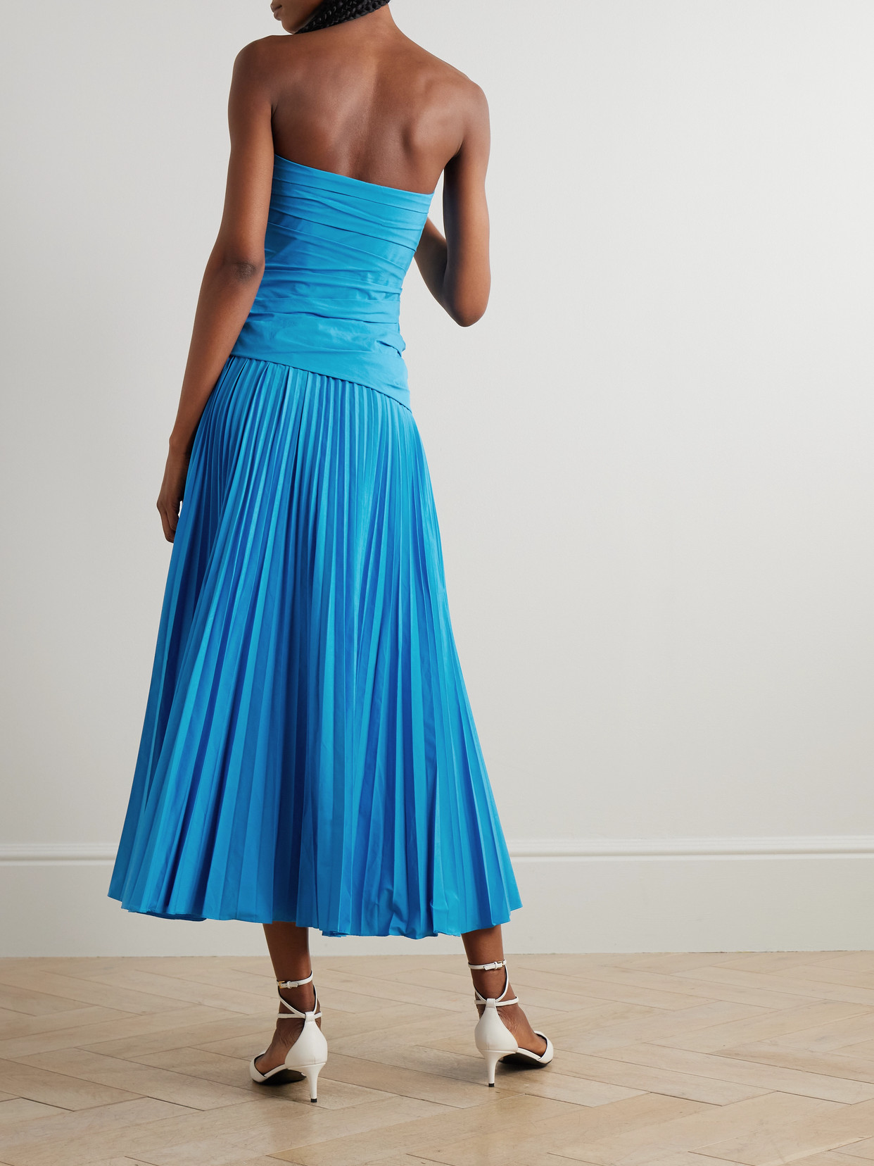 Simkhai Arie Strapless Gathered Pleated Cotton-blend Poplin Midi Dress