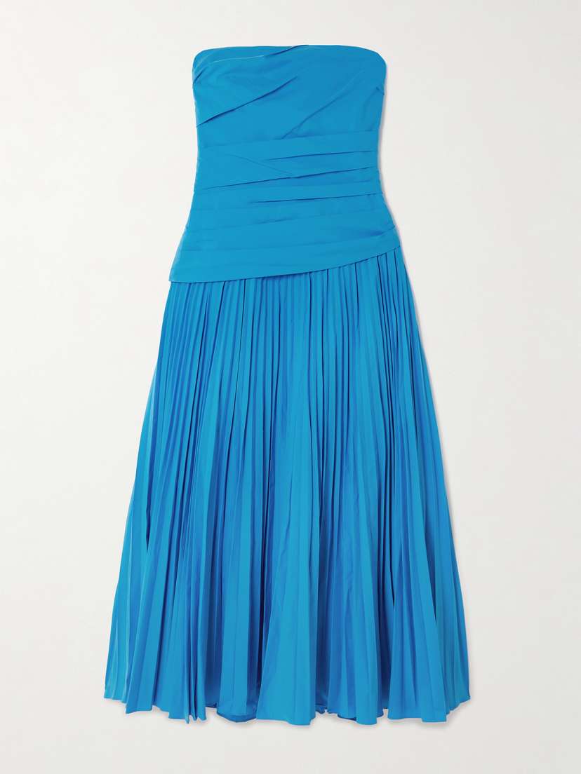 Simkhai Arie Strapless Gathered Pleated Cotton-blend Poplin Midi Dress