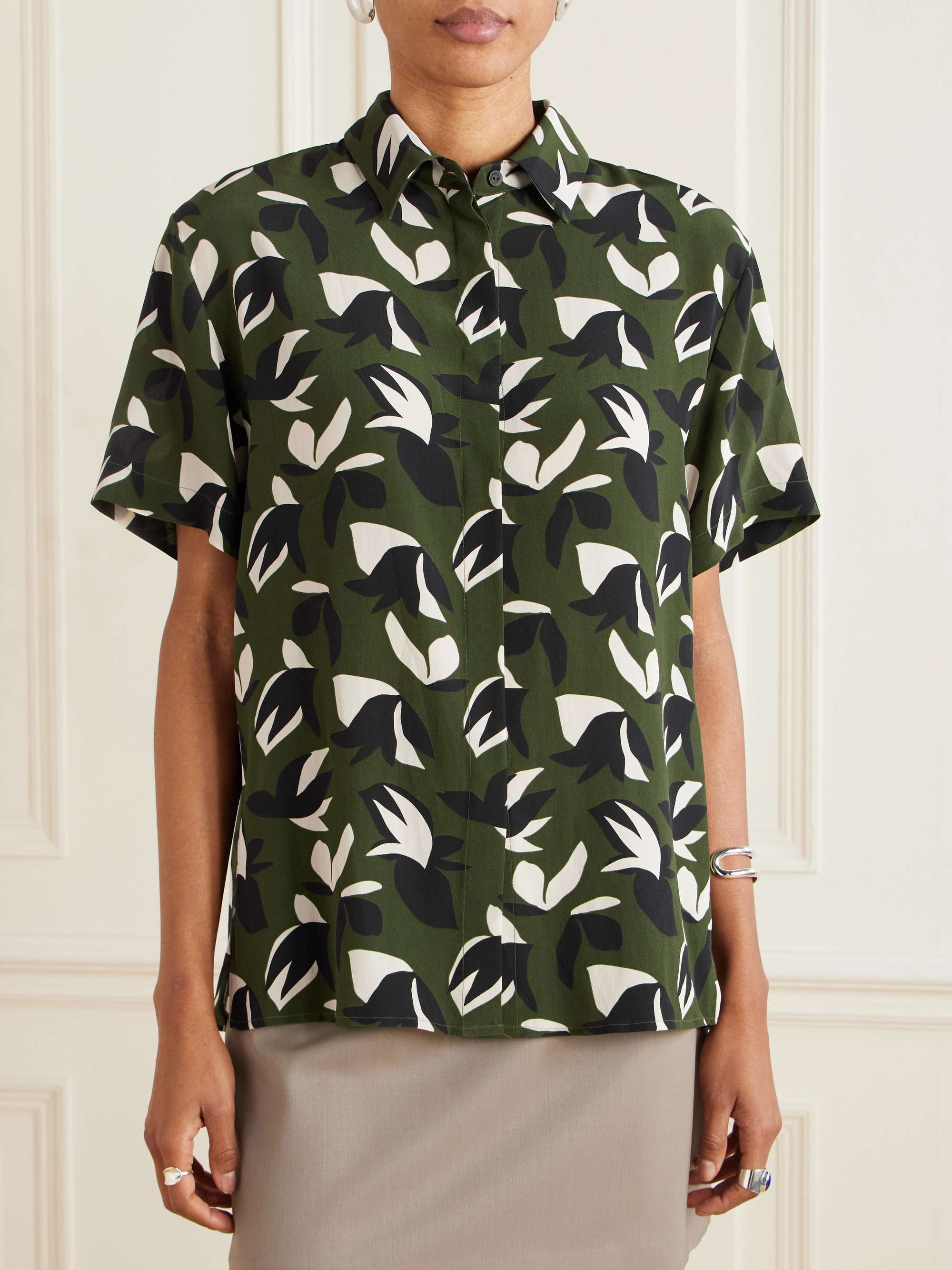 MATTEAU + NET SUSTAIN Printed silk organic crepe de chine shirt