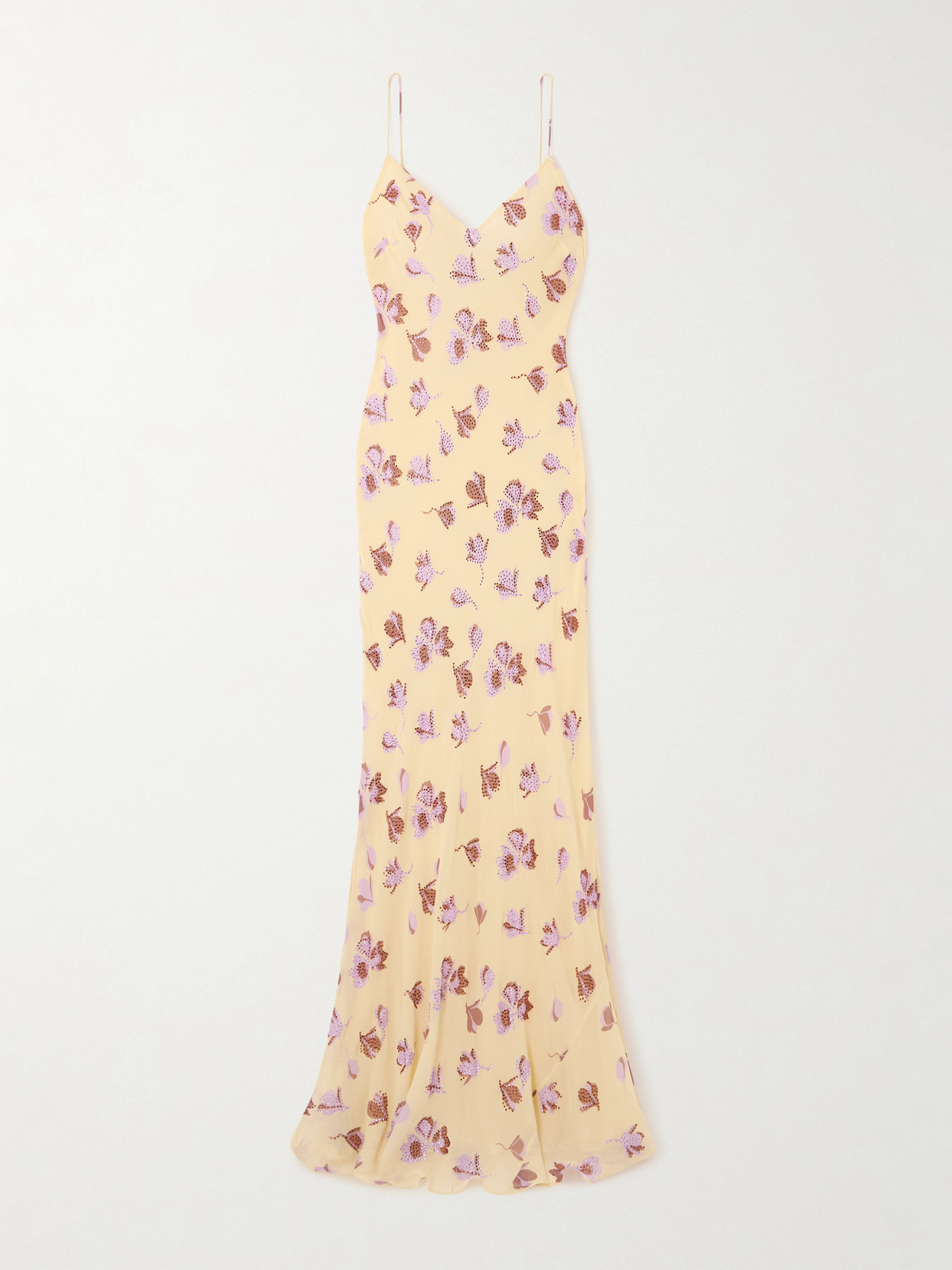Self-portrait Crystal-embellished Floral-print Georgette Maxi Dress In Yellow