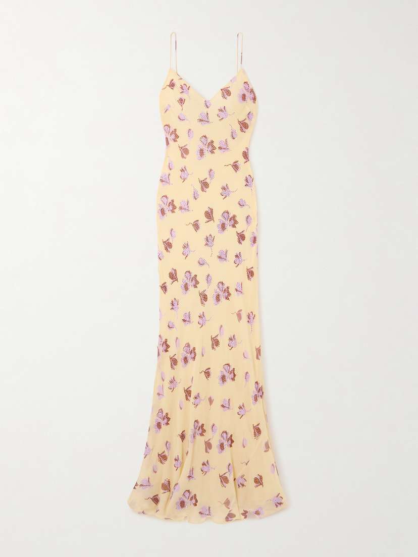 Self-Portrait Crystal-embellished Floral-print Georgette Maxi Dress