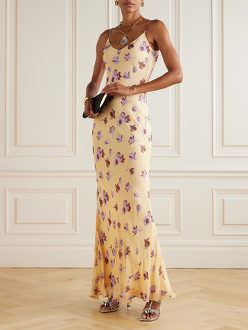 self-portrait Crystal-embellished floral-print georgette maxi dress