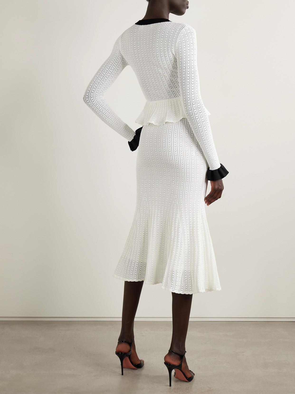 Self-portrait Pointelle-knit Peplum Midi Dress