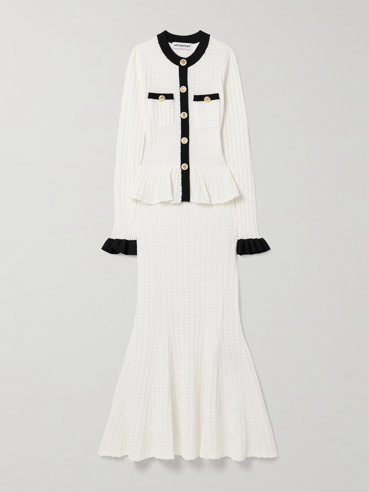 Self-portrait Pointelle-knit Peplum Midi Dress