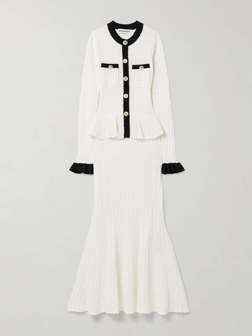 Self-Portrait Pointelle-knit Peplum Midi Dress