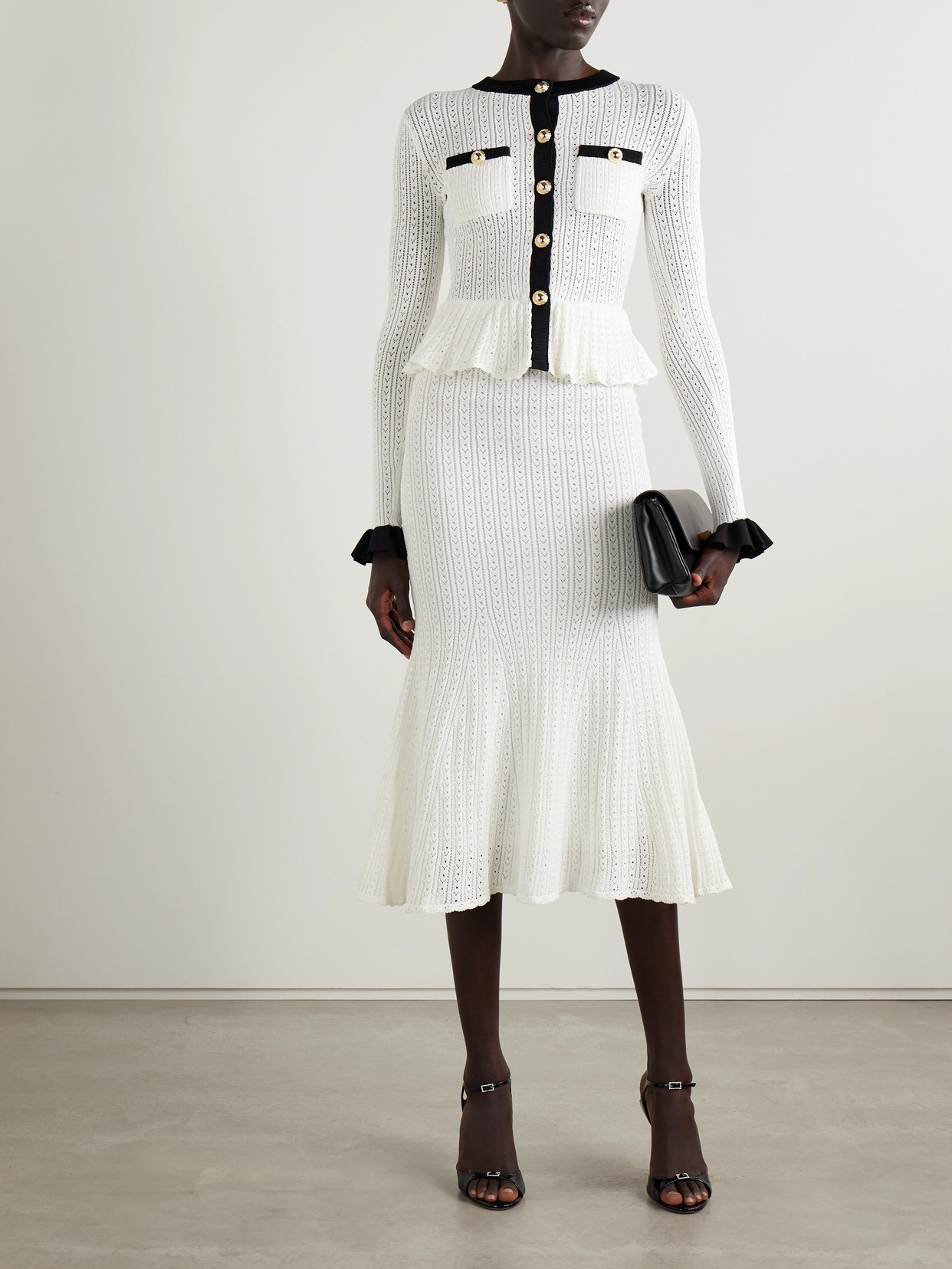 Self-portrait Pointelle-knit Peplum Midi Dress