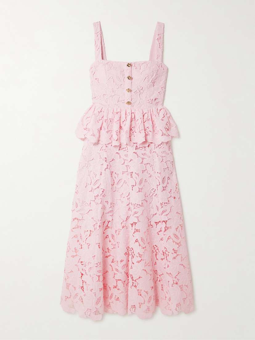 Self-Portrait Guipure Lace Peplum Midi Dress