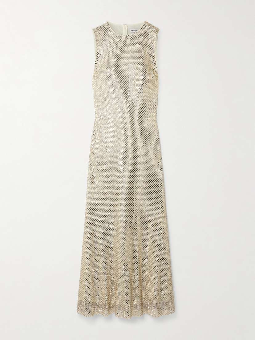 Self-Portrait Crystal-embellished Stretch-mesh Maxi Dress