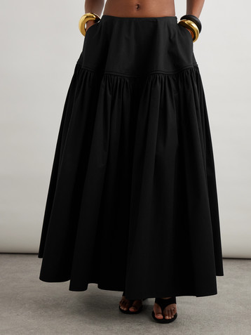 Alaïa Gathered cotton-poplin maxi skirt
