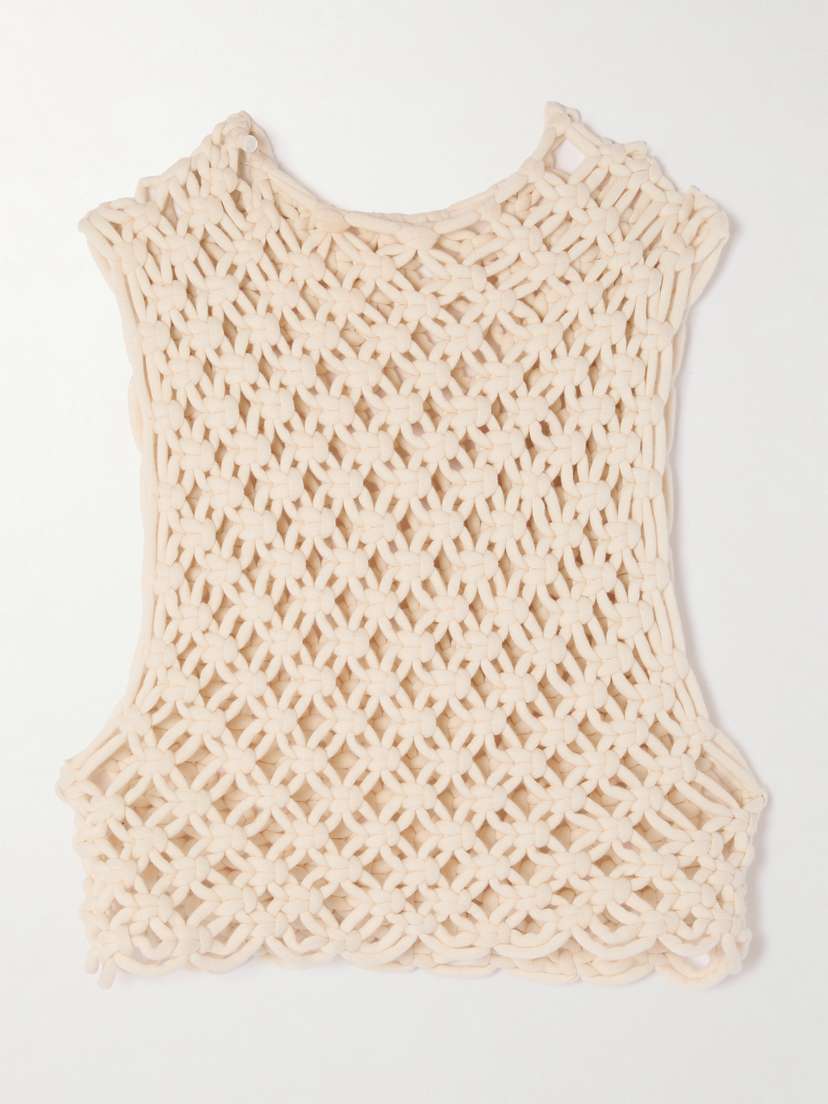 Alaïa Cropped Open-knit Cotton-blend Tank