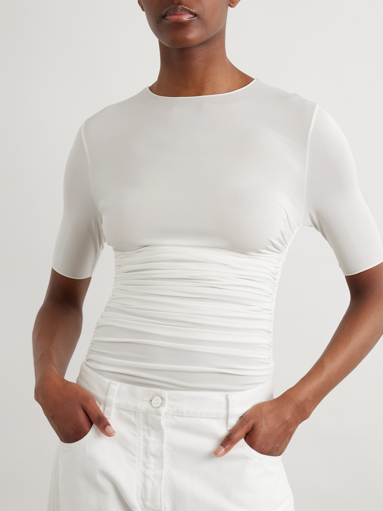 Alaïa Ruched Stretch-jersey T-shirt