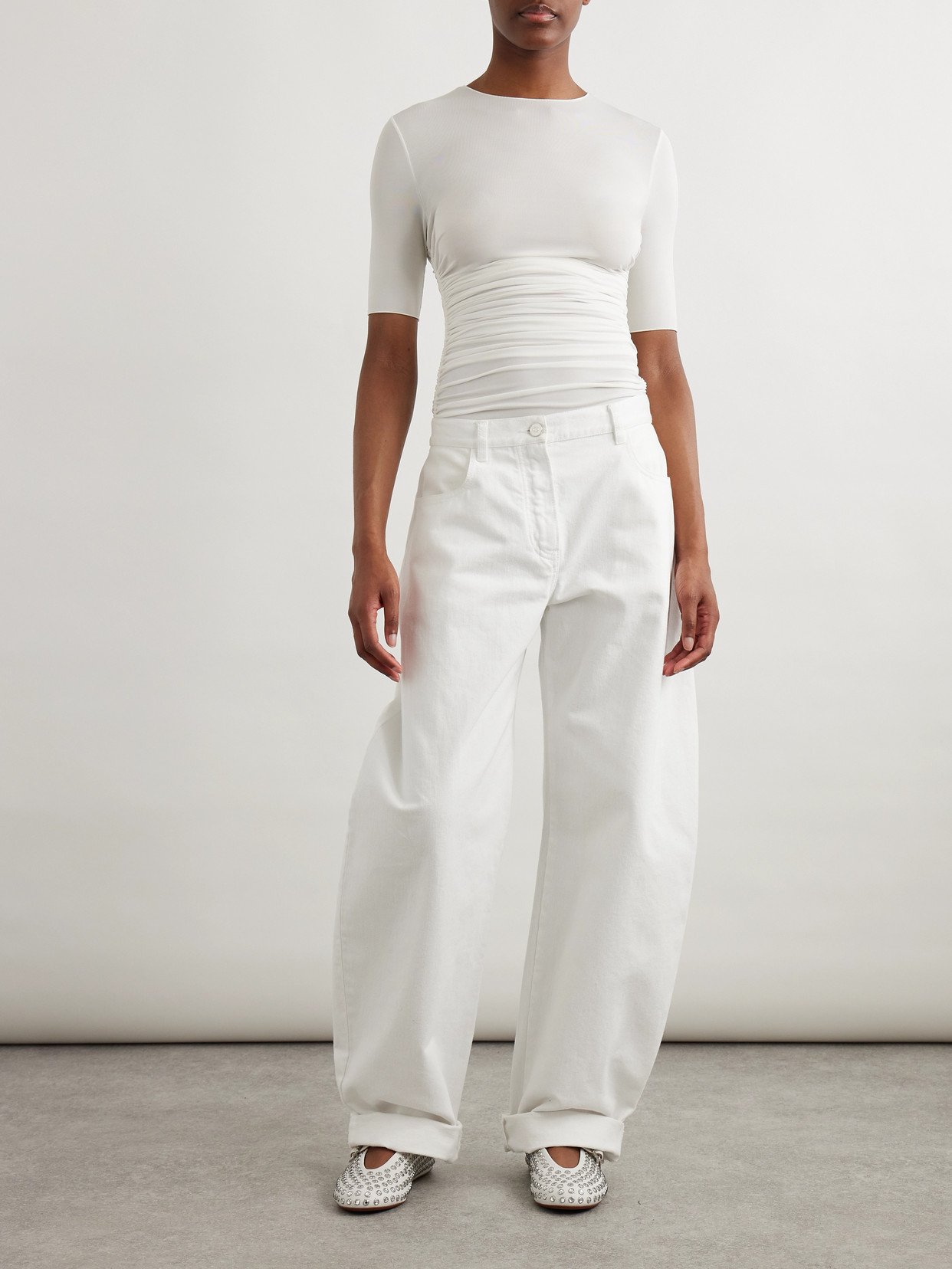 Alaïa Ruched Stretch-jersey T-shirt