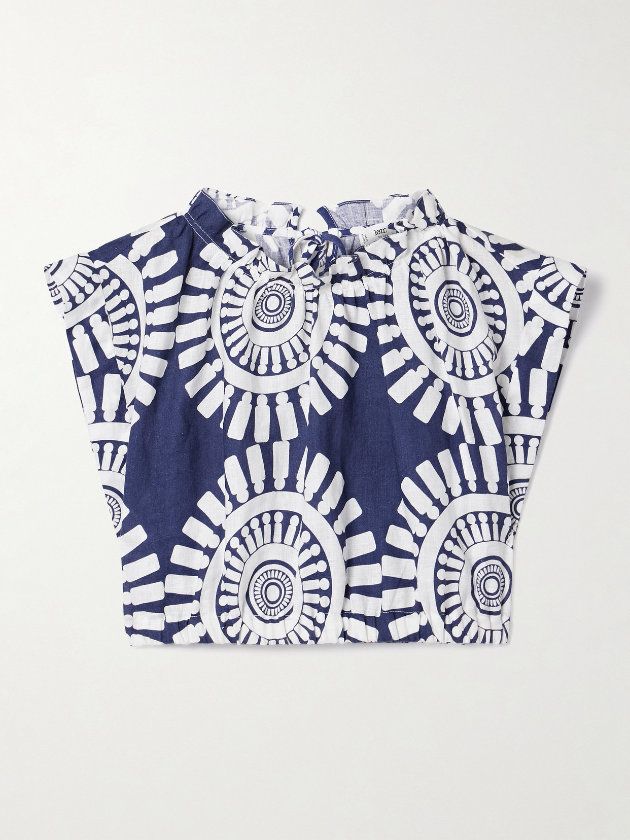Lemlem Muna Cropped Printed Linen Top In Blue