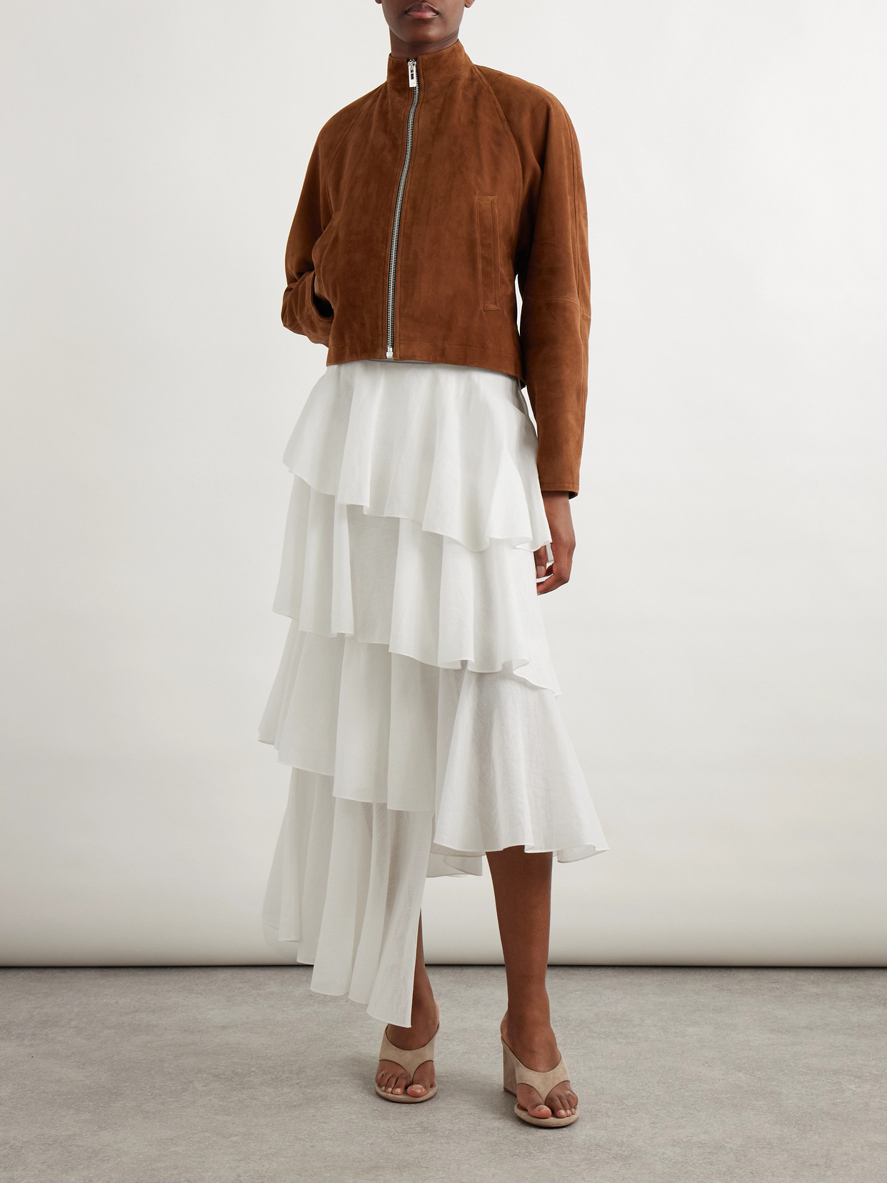 Alaïa Round Zip-up Jacket In Suede In Brown