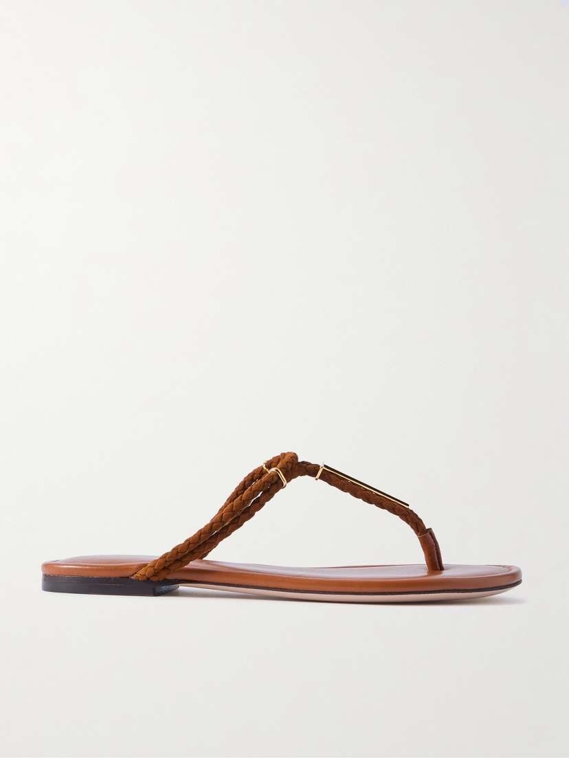 Tom Ford Lily Leather-trimmed Embellished Braided Suede Sandals