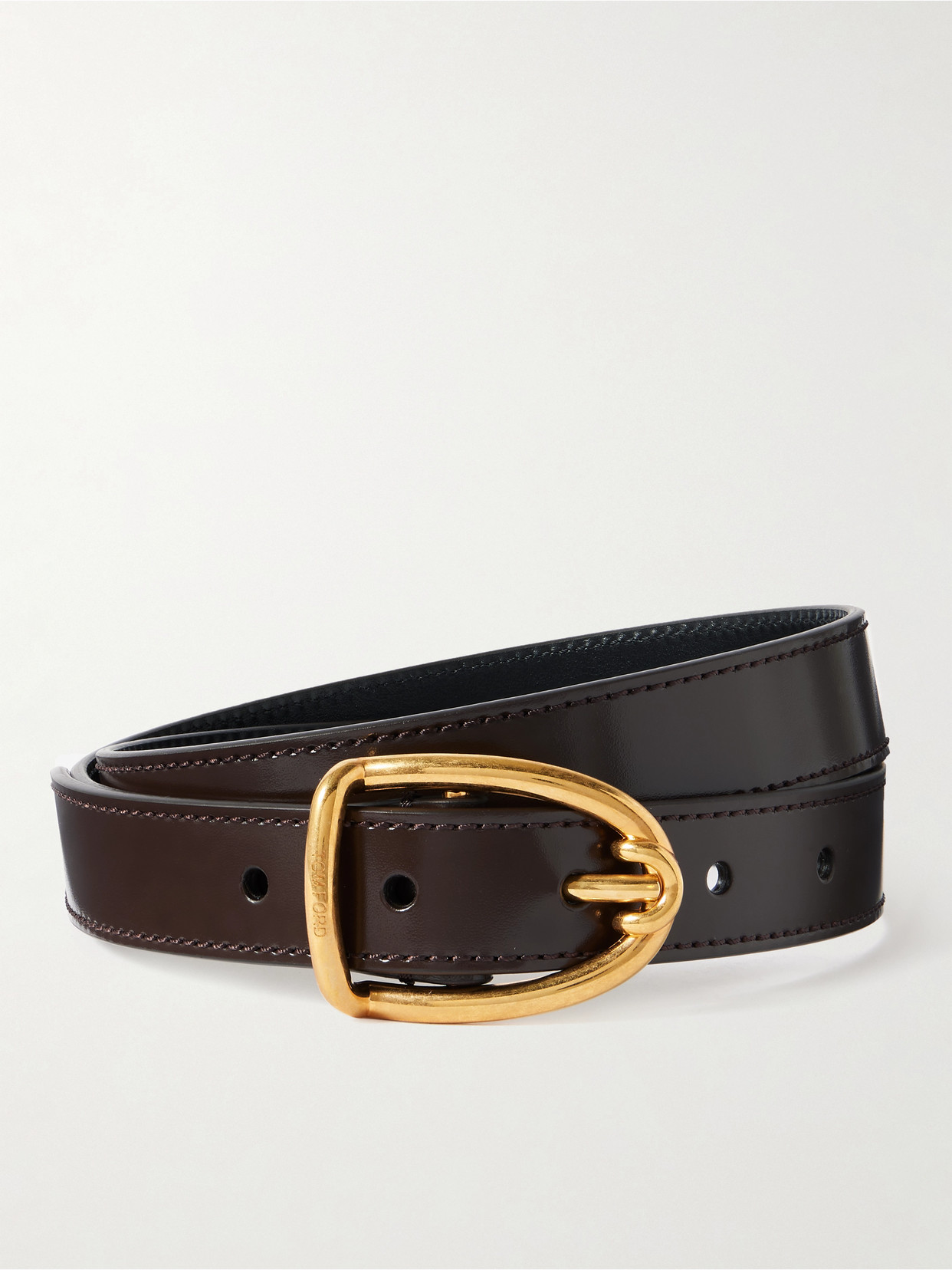 Tom Ford Glossed-leather Belt In Brown