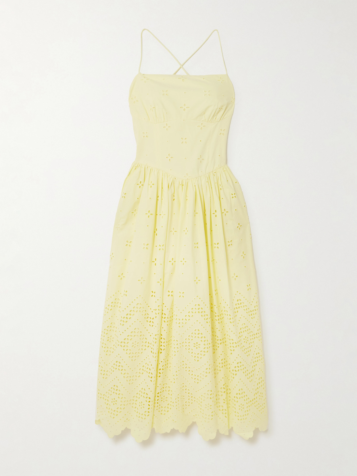 Self-portrait Drawstring Broderie Anglaise Cotton Midi Dress