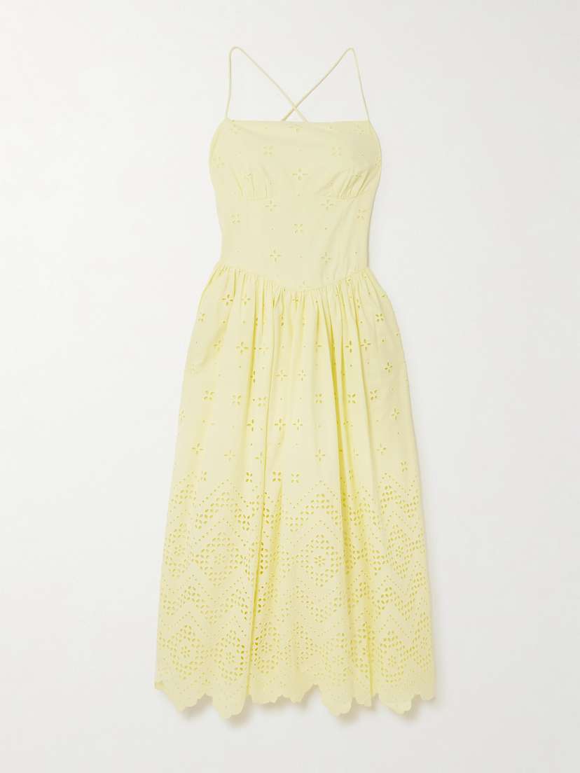 Self-Portrait Drawstring Broderie Anglaise Cotton Midi Dress