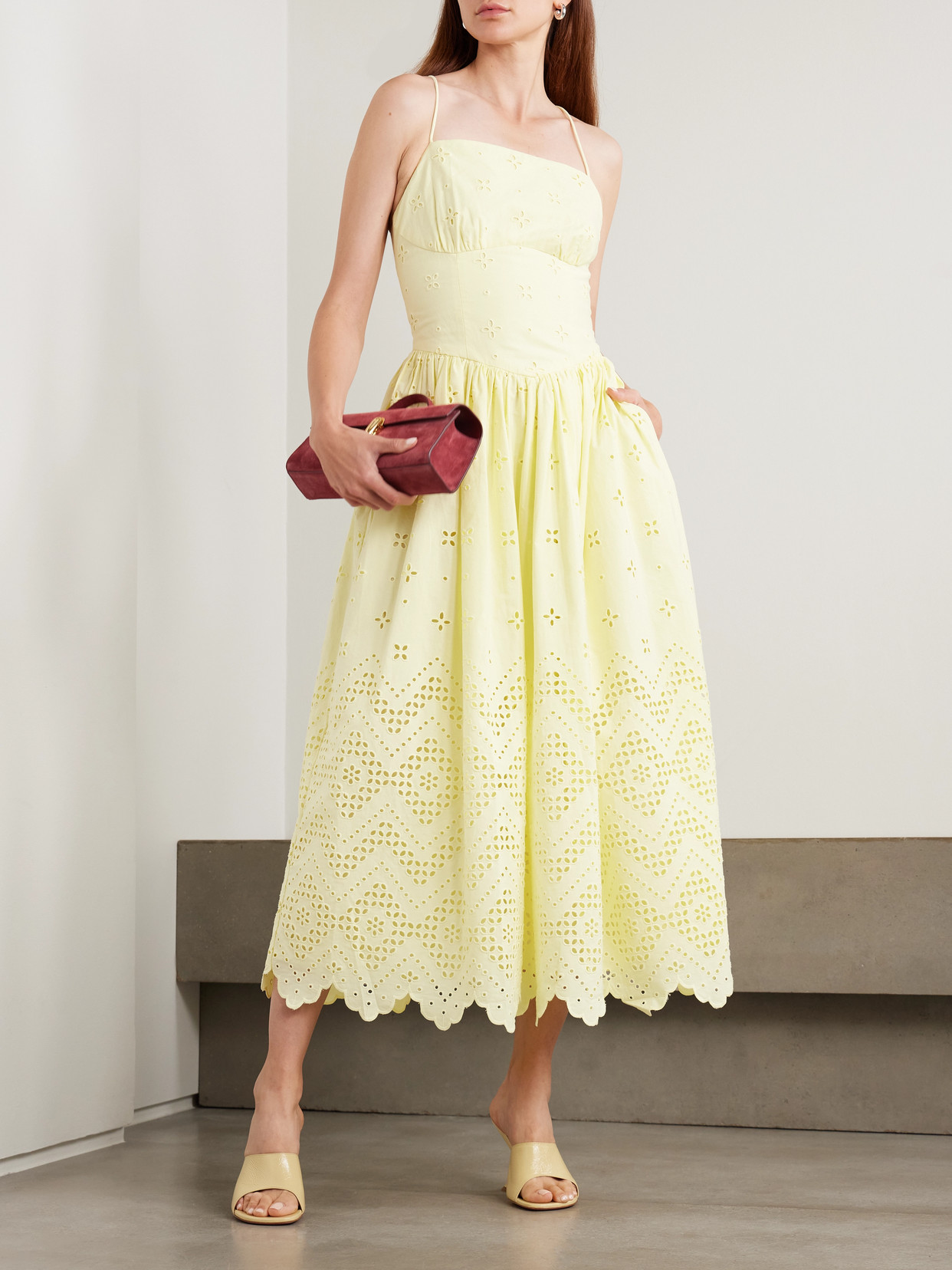 Self-portrait Drawstring Broderie Anglaise Cotton Midi Dress