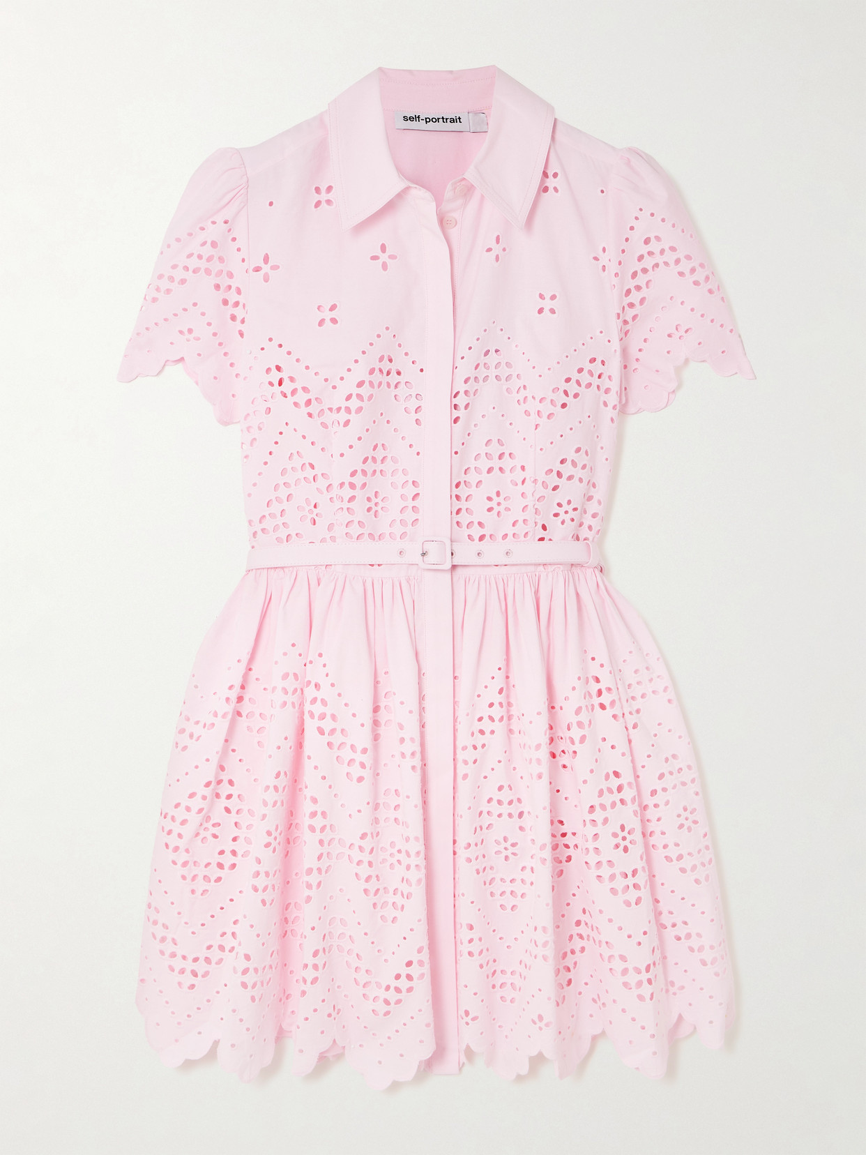 Self-portrait Scalloped Broderie Anglaise Cotton Mini Shirt Dress