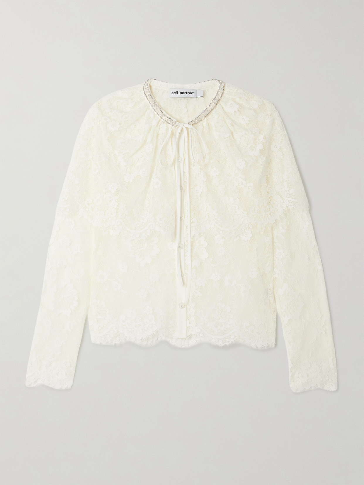 Self-portrait Cape-effect Scalloped Embellished Lace Blouse
