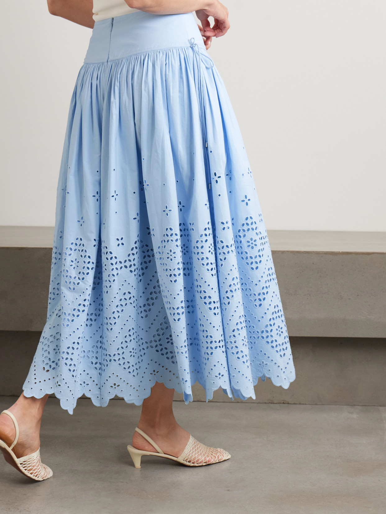 Self-portrait Broderie Anglaise Cotton Midi Skirt In Blue