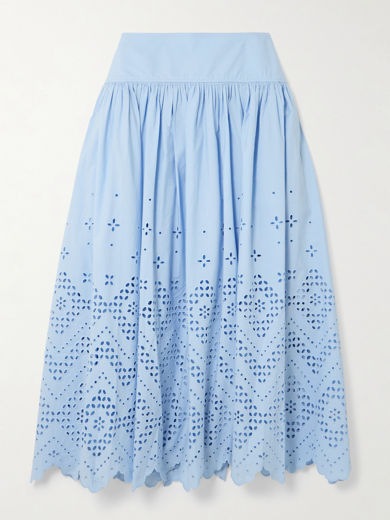 Self-portrait Broderie Anglaise Cotton Midi Skirt In Blue