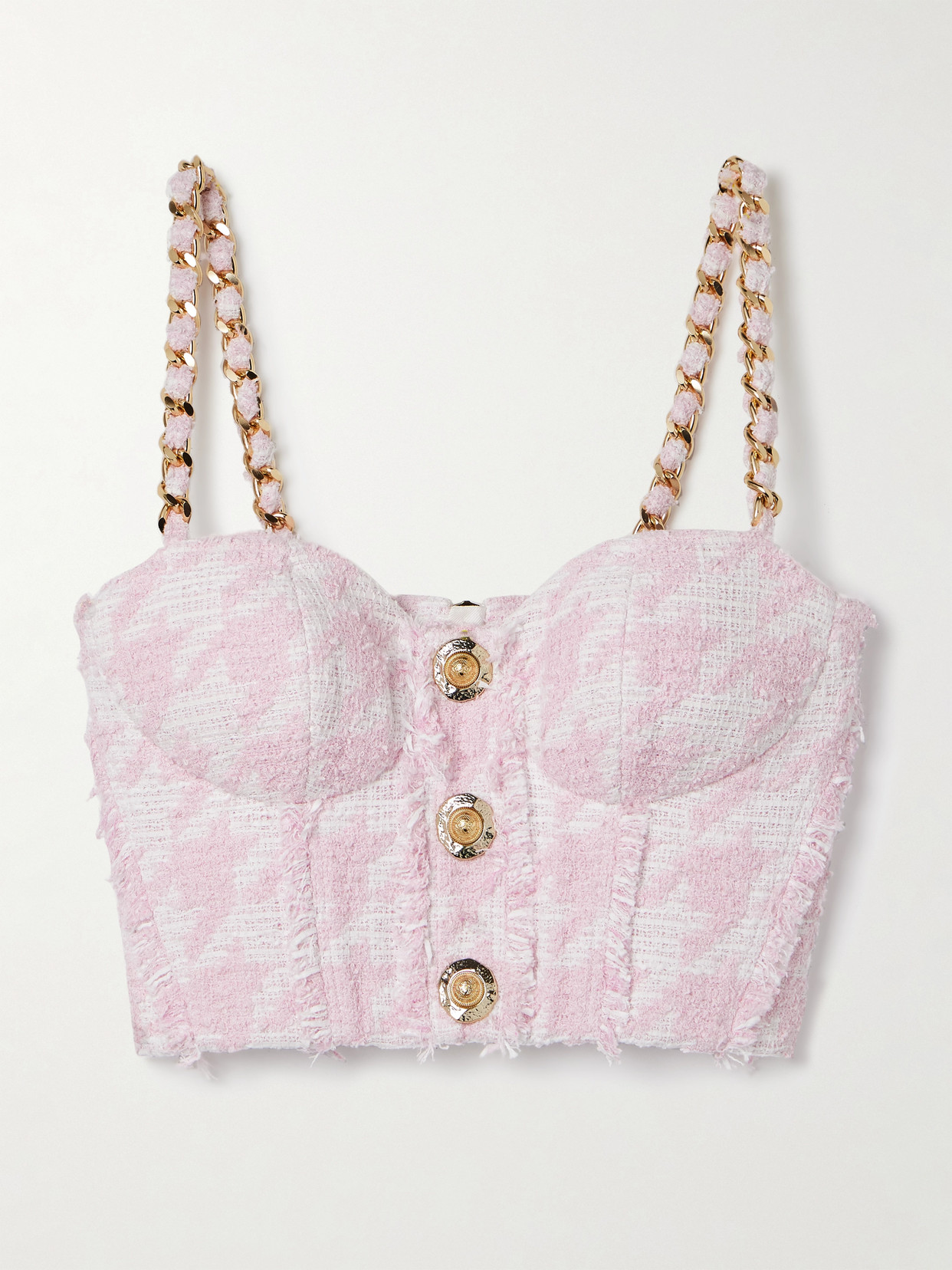 Balmain Embellished Cotton-blend Tweed Bustier Top