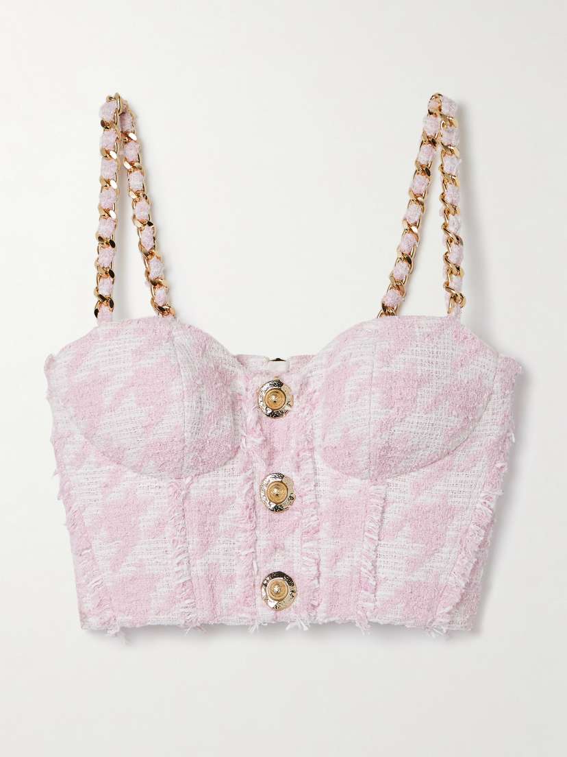 Balmain Embellished Cotton-blend Tweed Bustier Top
