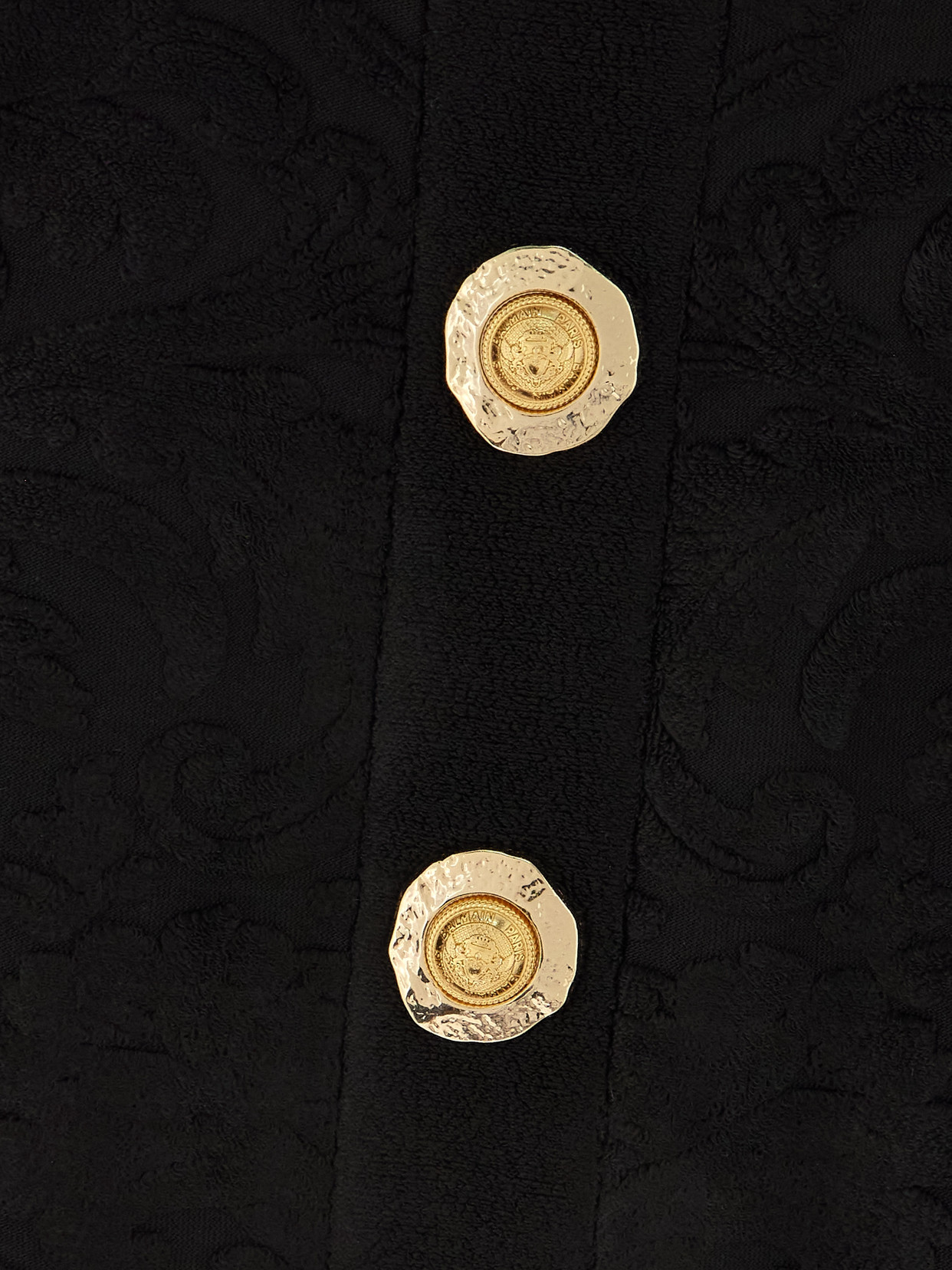 Balmain Cropped Button-embellished Jacquard Top In Black