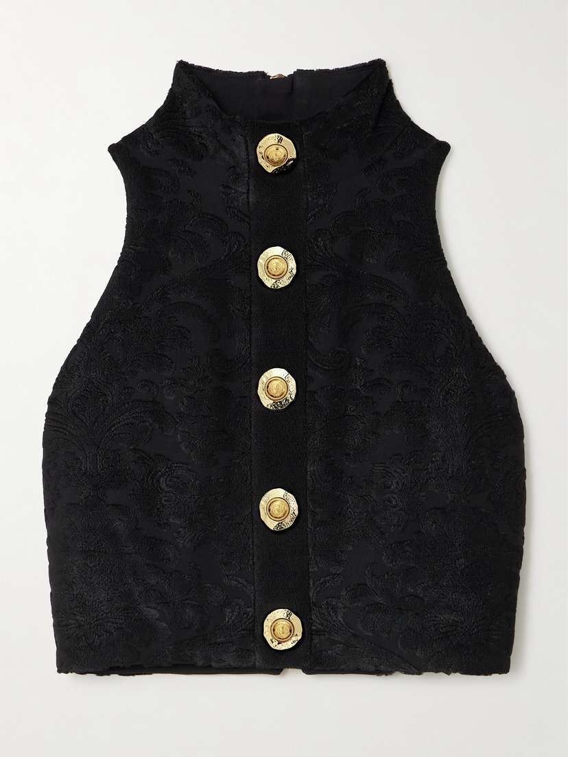 Balmain Cropped Button-embellished Jacquard Top
